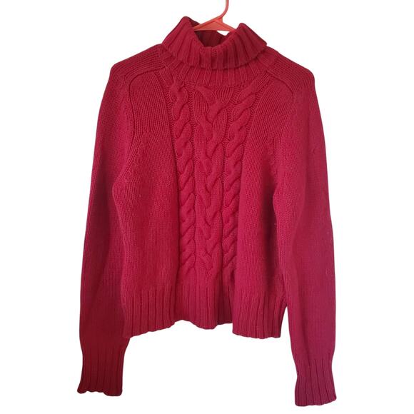 Express Wool Cashmere Blend Cable Knit Sweater Turtleneck Size XL Red - Picture 1 of 3